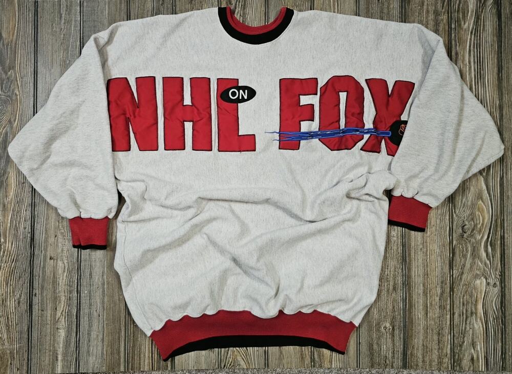 Rare Vintage NHL ON FOX Embroidered Hockey Crewneck Sweatshirt Mens Sz XXL Heavy